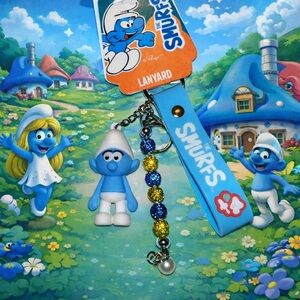 Smurfs Blue and White bag charm/Keychain I added bling beads.